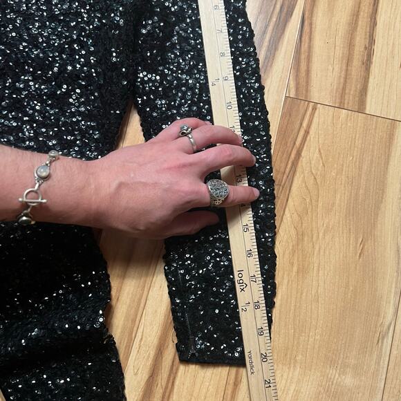 VINTAGE 50s Gene Shelly Black Sequin Cocktail Dress Size 2 Bodycon Wool - Picture 4 of 7